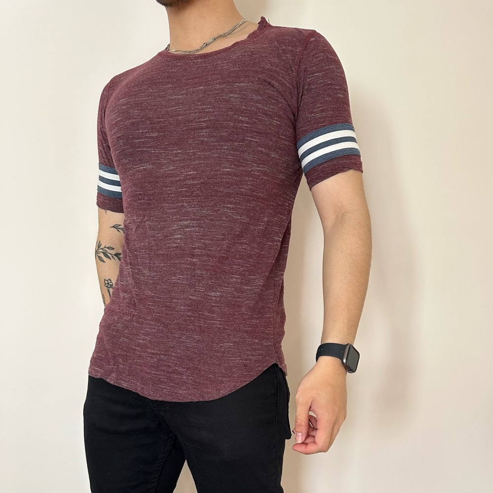 Alpha Beta Long Fit Striped Sleeve T-Shirt
